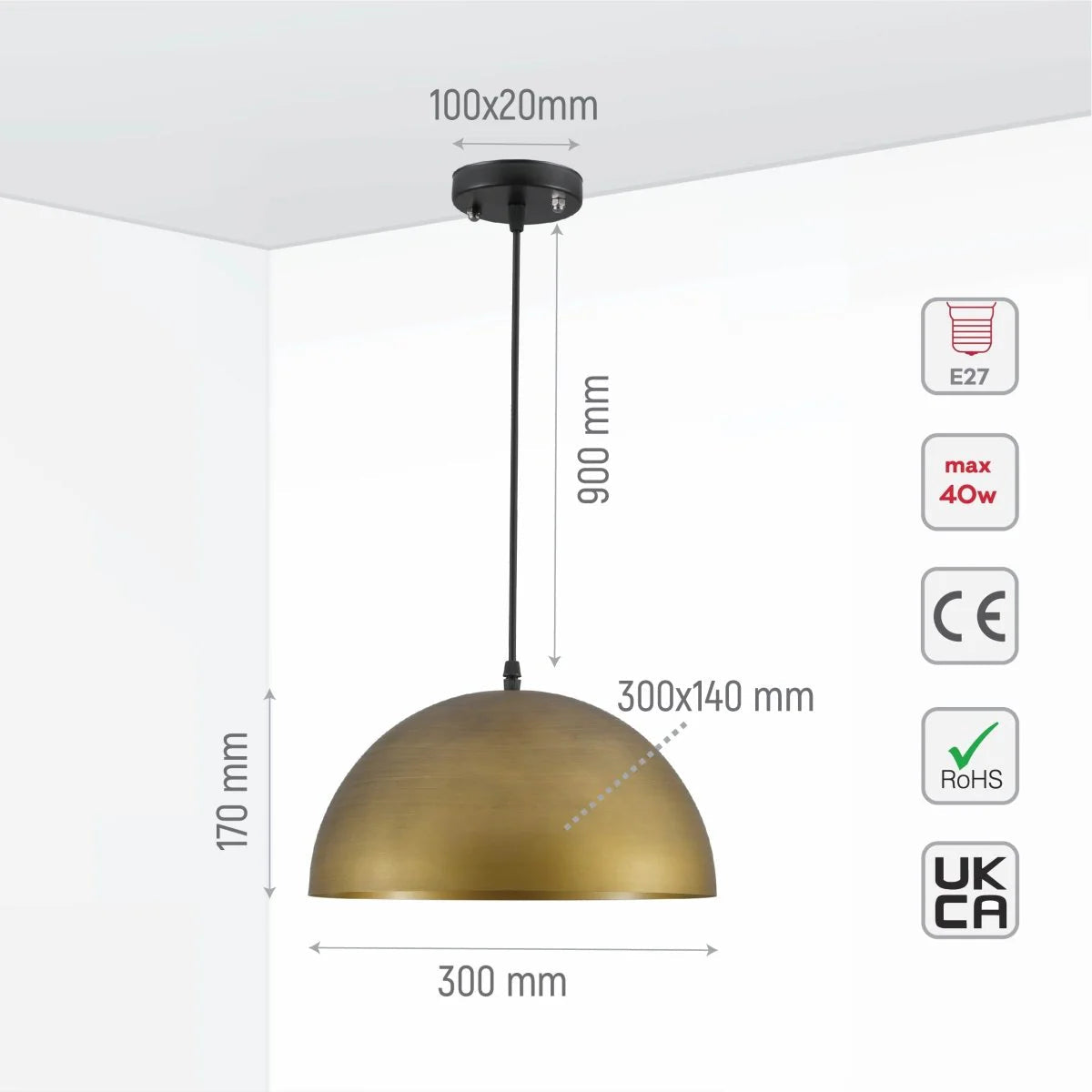 Dome Brass Finish Metal Pendant Ceiling Light Home Store Living