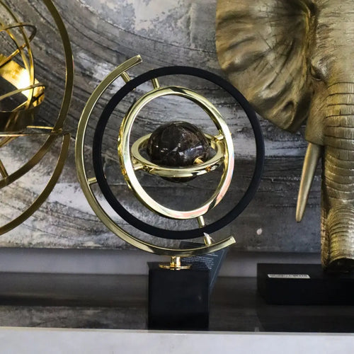 Small 32cm Gold Armillary Sphere Ornament on Black Marble Base Ivan