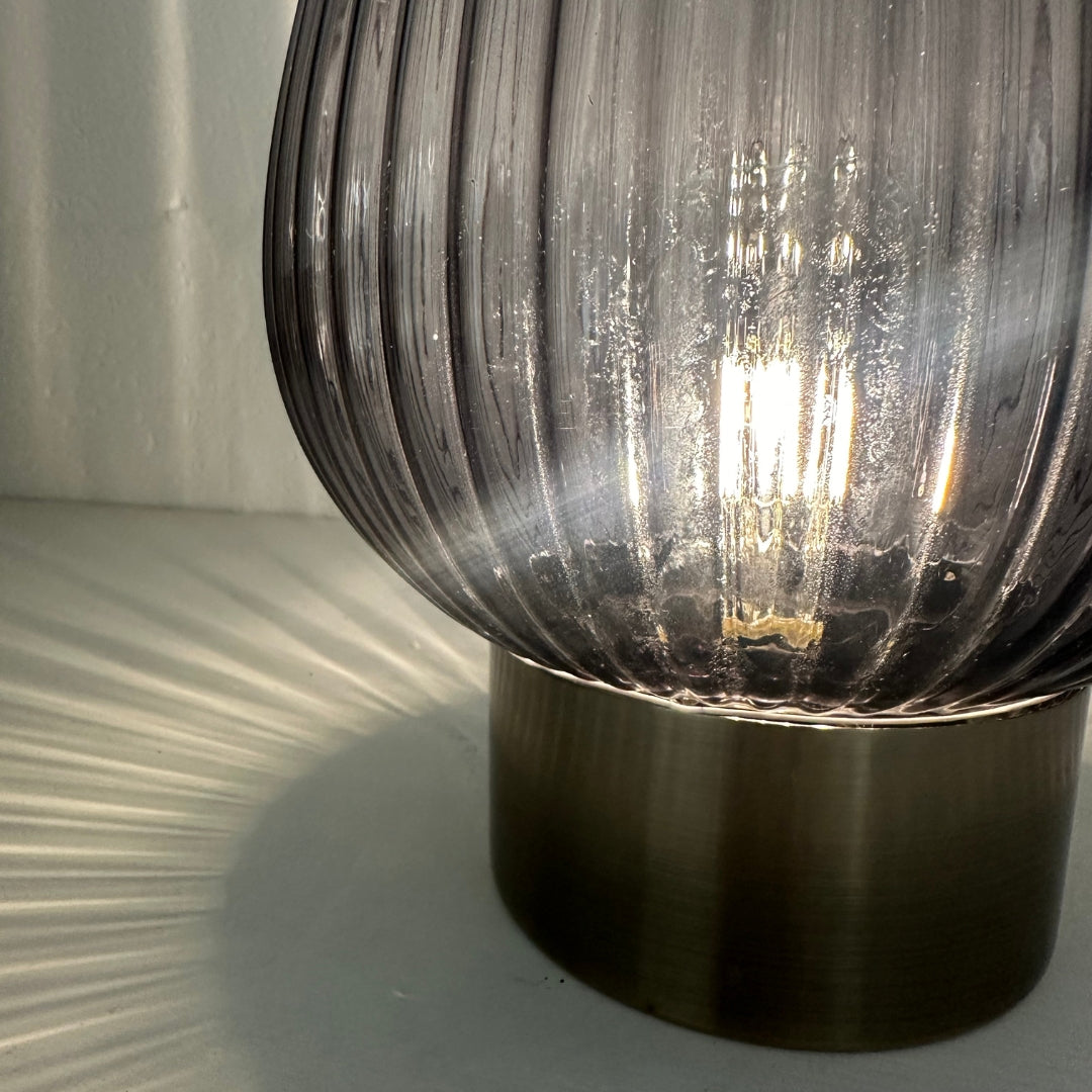 33cm LED Glass Footed Ridged Lamp - Brushed Gold Not specified