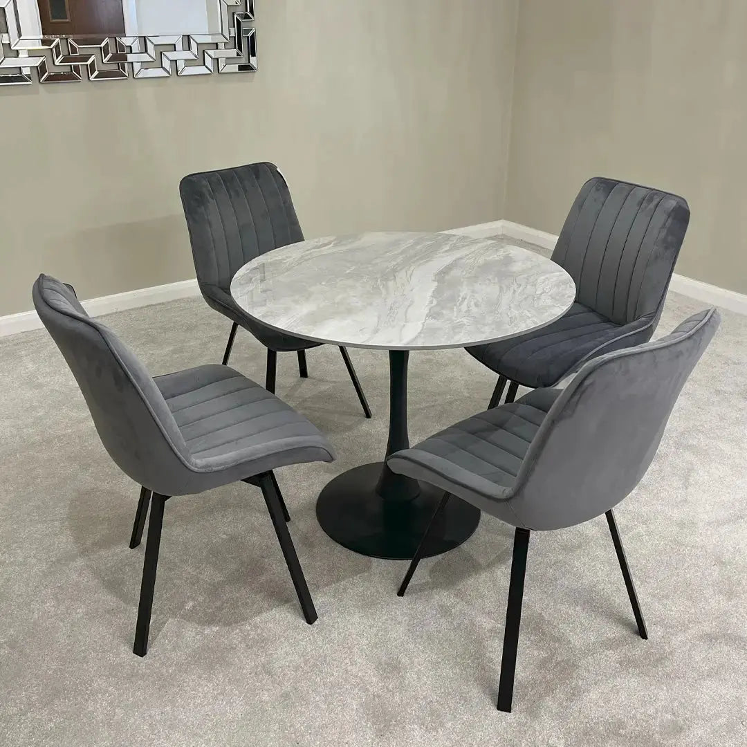 Bentayga Dining Table 0.9m with 4x Roco Dark Grey Chairs Home Store Living