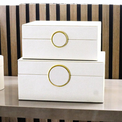 White Faux Litchi & Gold Storage Boxes (Set of 2) CIMC