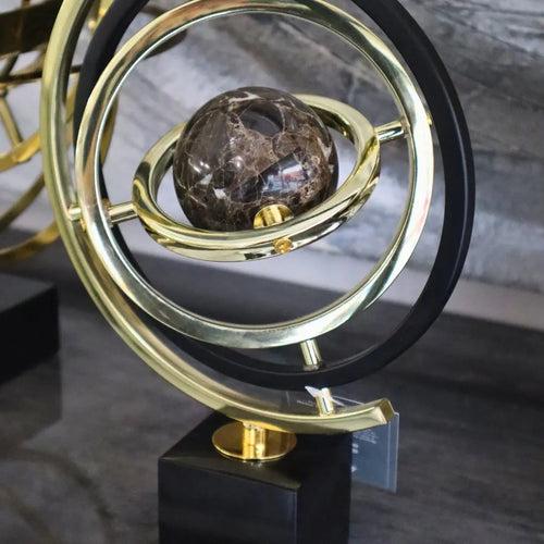 Small 32cm Gold Armillary Sphere Ornament on Black Marble Base Ivan