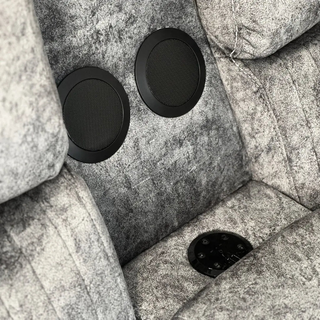 FIRST DRAFT Cheshire Electric Recliner Corner Sofa in Resilient Grey Velvet Fabric Home Store Living