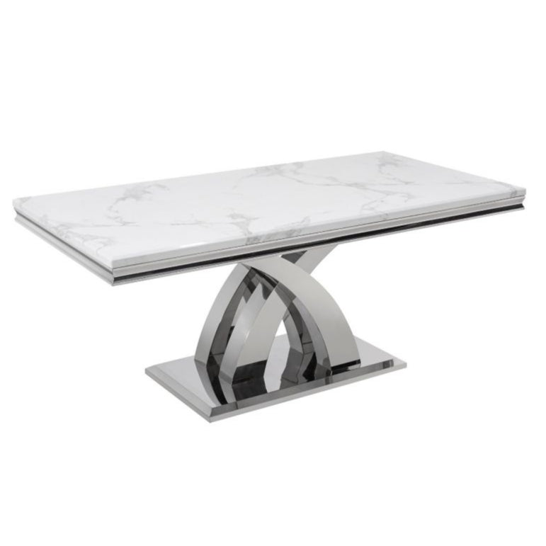 Octavia 1.8m White Marble Dining Table with Chrome Base Vida living