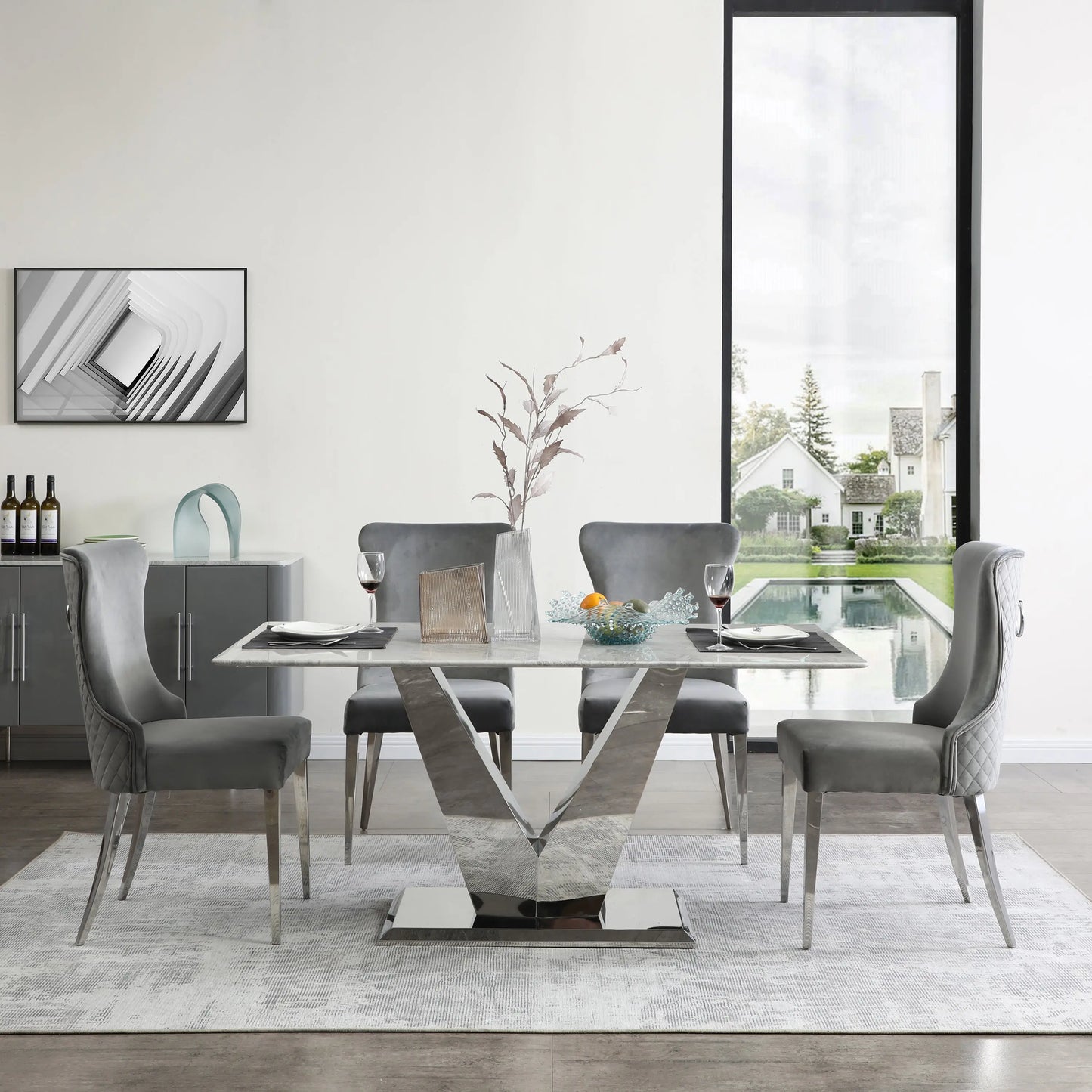 Luna Marble & Chrome Dining Table