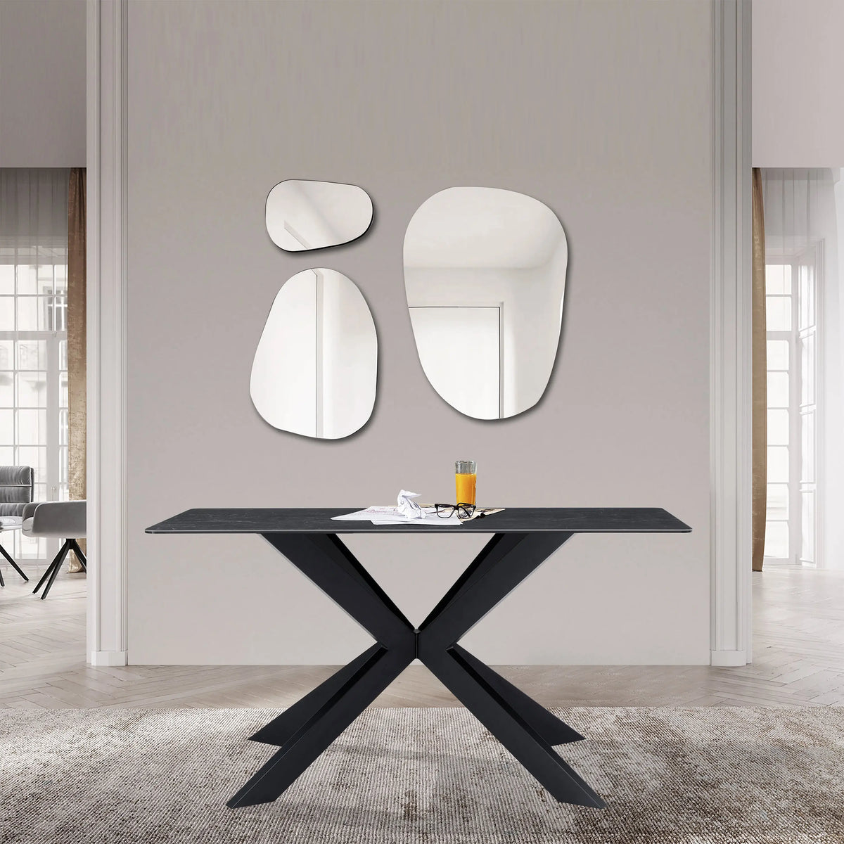35m Table Ceramic Dining Table - 1.35m Apollo Toughened Glass & Iron Legs – Home ...