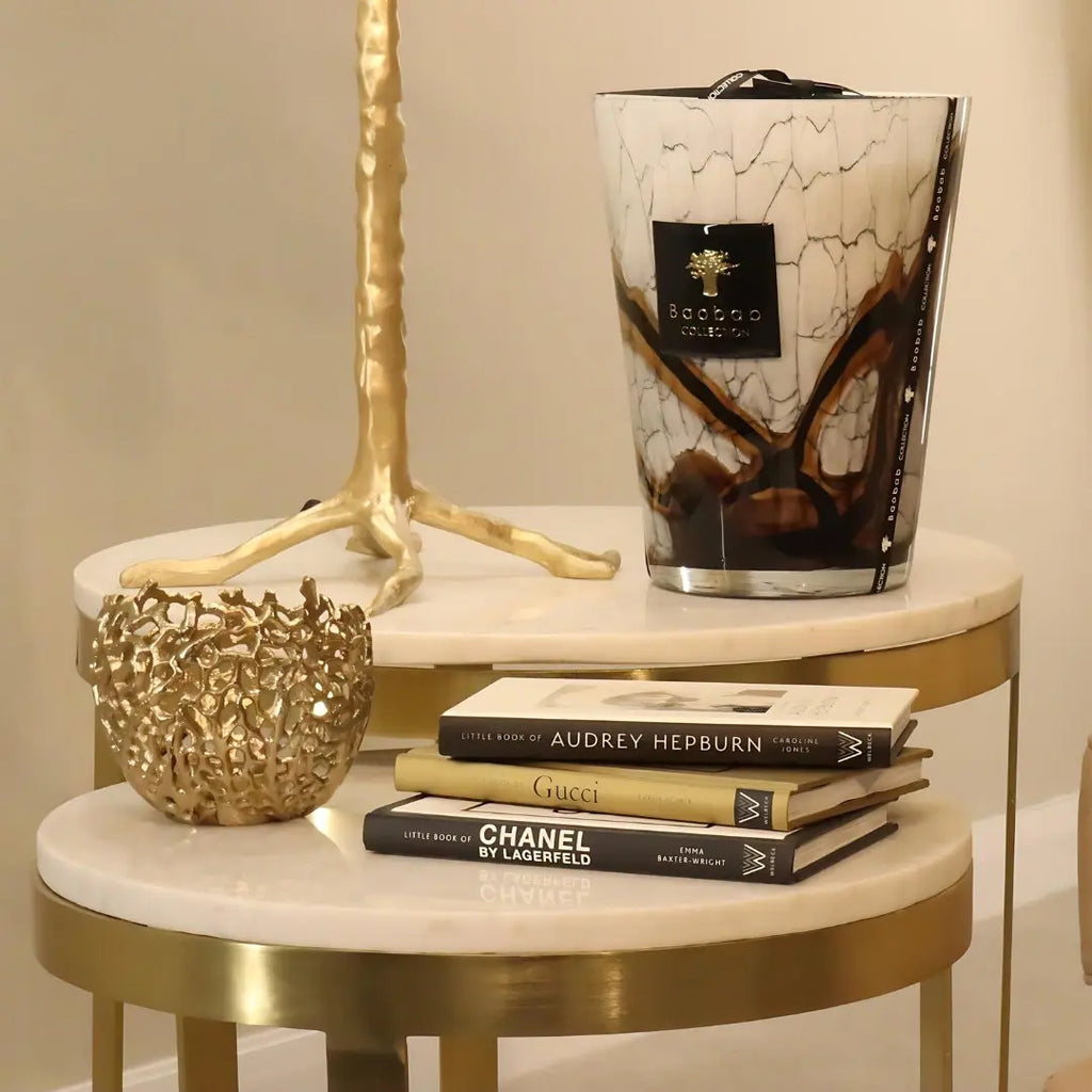 Perlato Marble White and Stainless Steel Nested Side Tables (Set of 2) Home Store Living