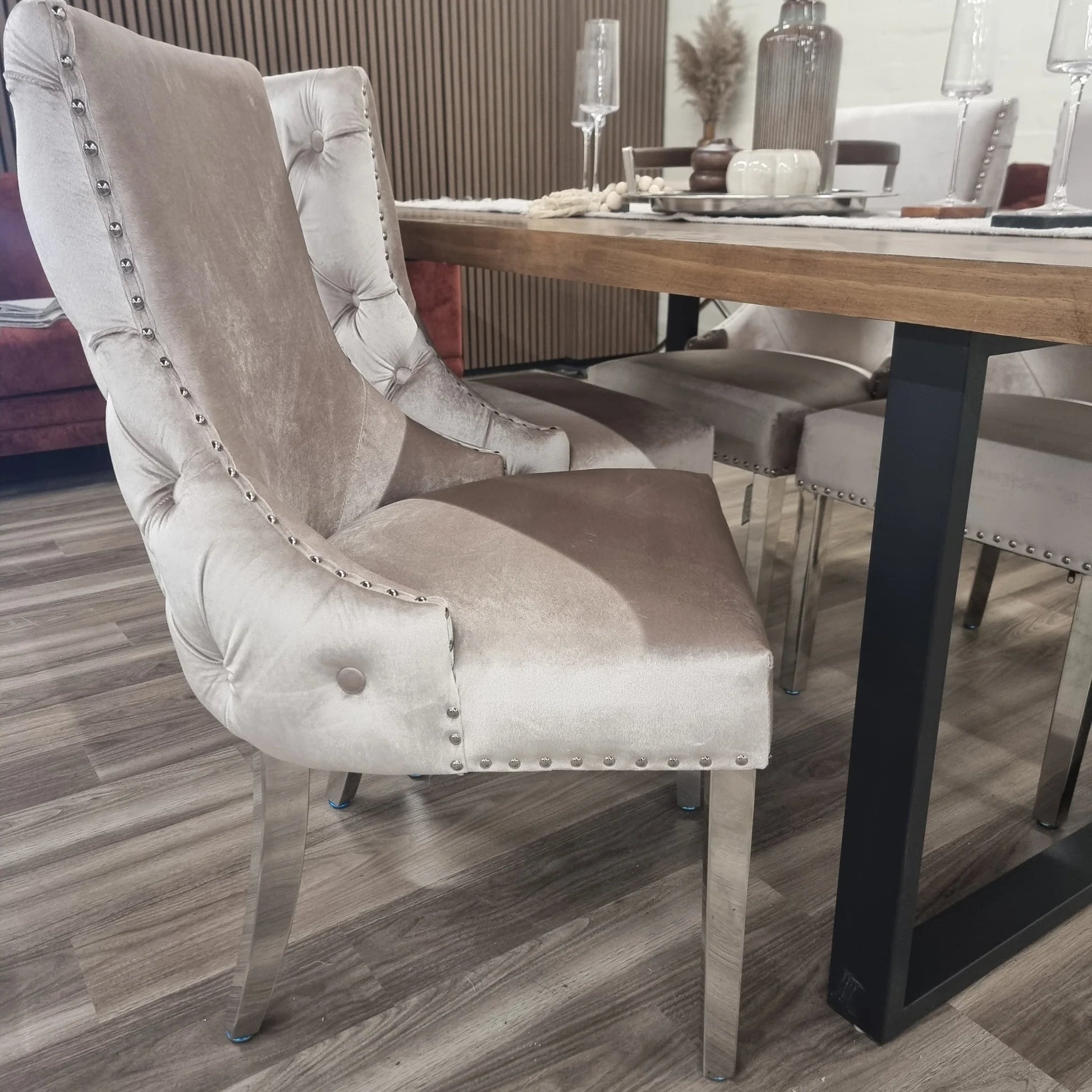 4x Kensington Beige Dining Chairs with Chrome Legs Home Store Living