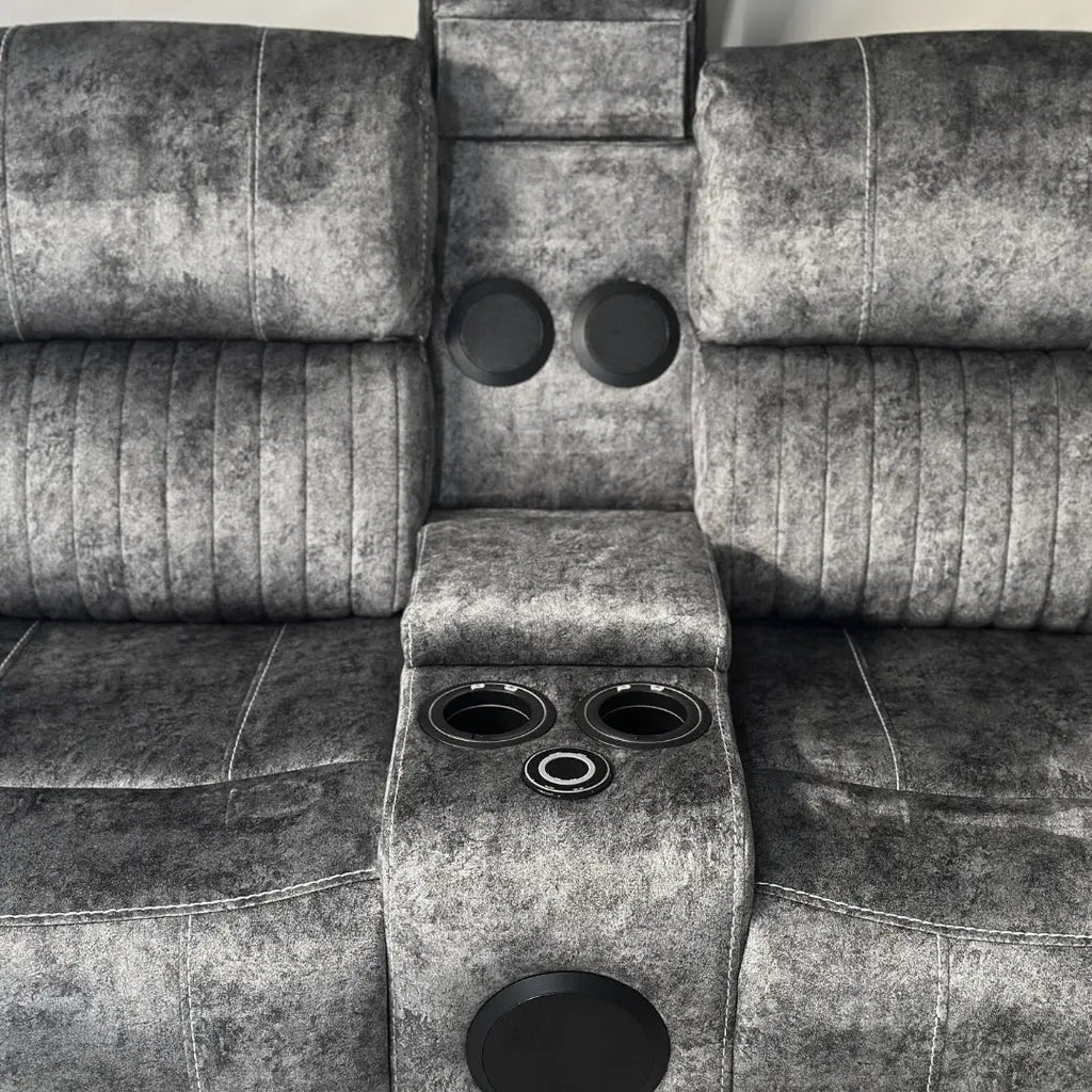 FIRST DRAFT Cheshire Electric Recliner Corner Sofa in Resilient Grey Velvet Fabric Home Store Living
