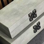 Grey Faux Litchi Leather Storage Boxes with Gunmetal Silver Handle (Set of 2) CIMC