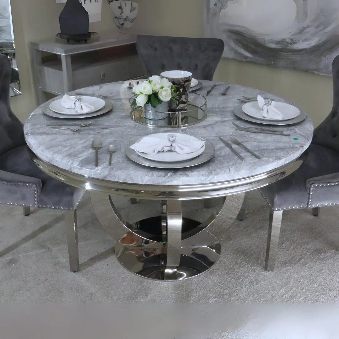 1.3m Round Chrome Marble Chelsea Dining Table Home Store Living