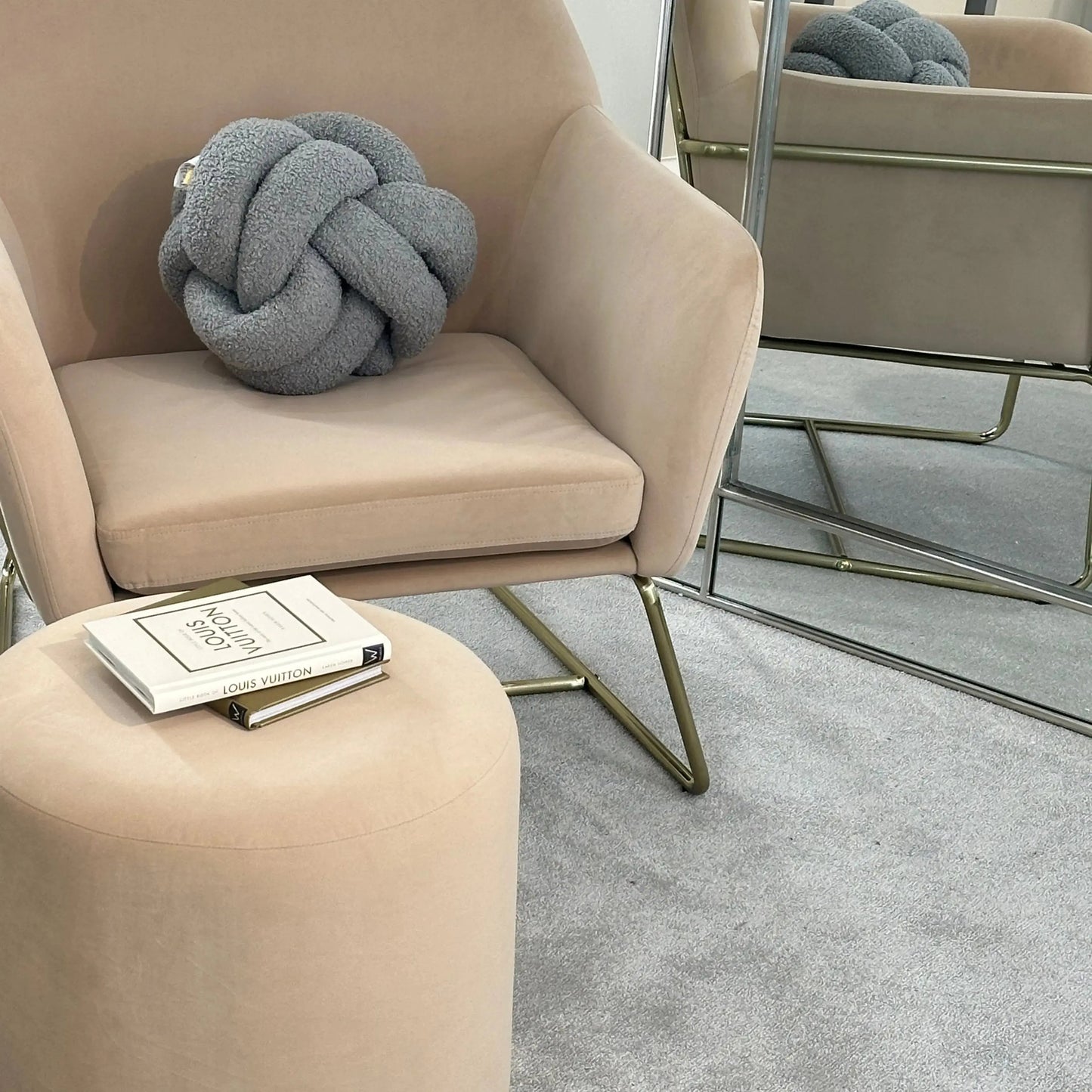 Charles Velvet Beige & Gold Armchair Home Store Living