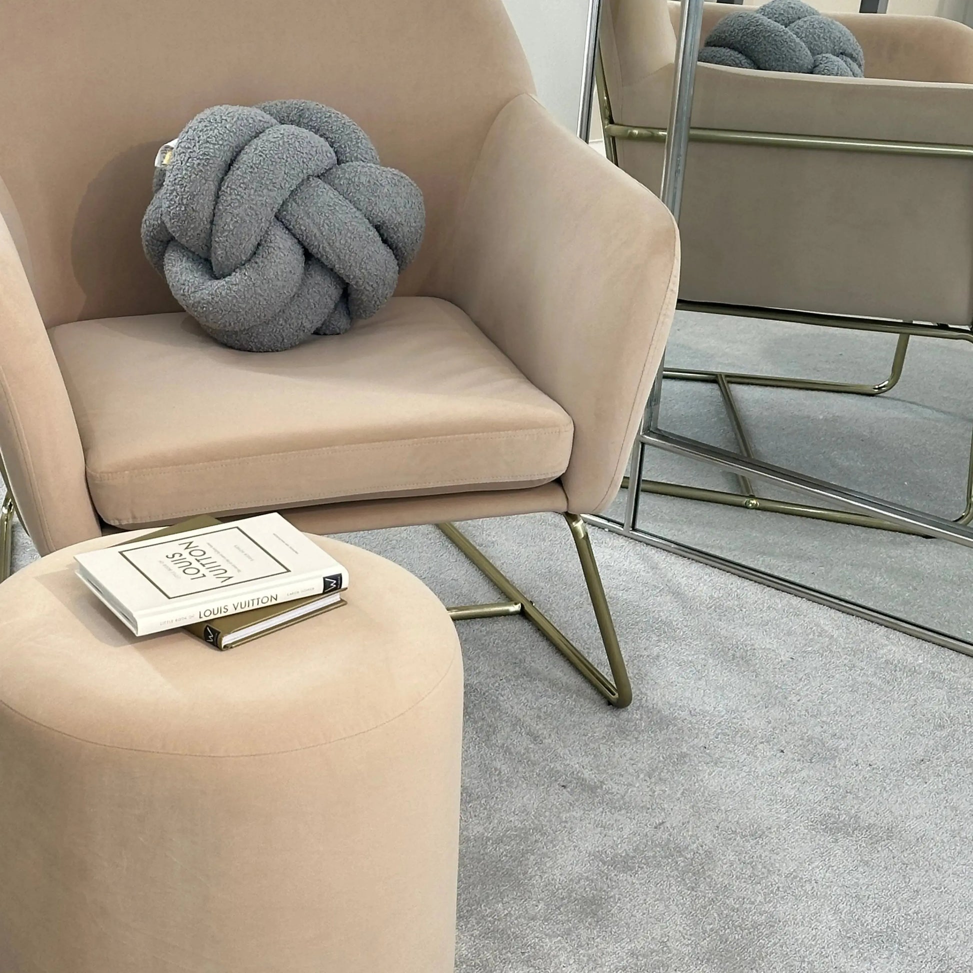 Charles Velvet Beige & Gold Armchair Home Store Living