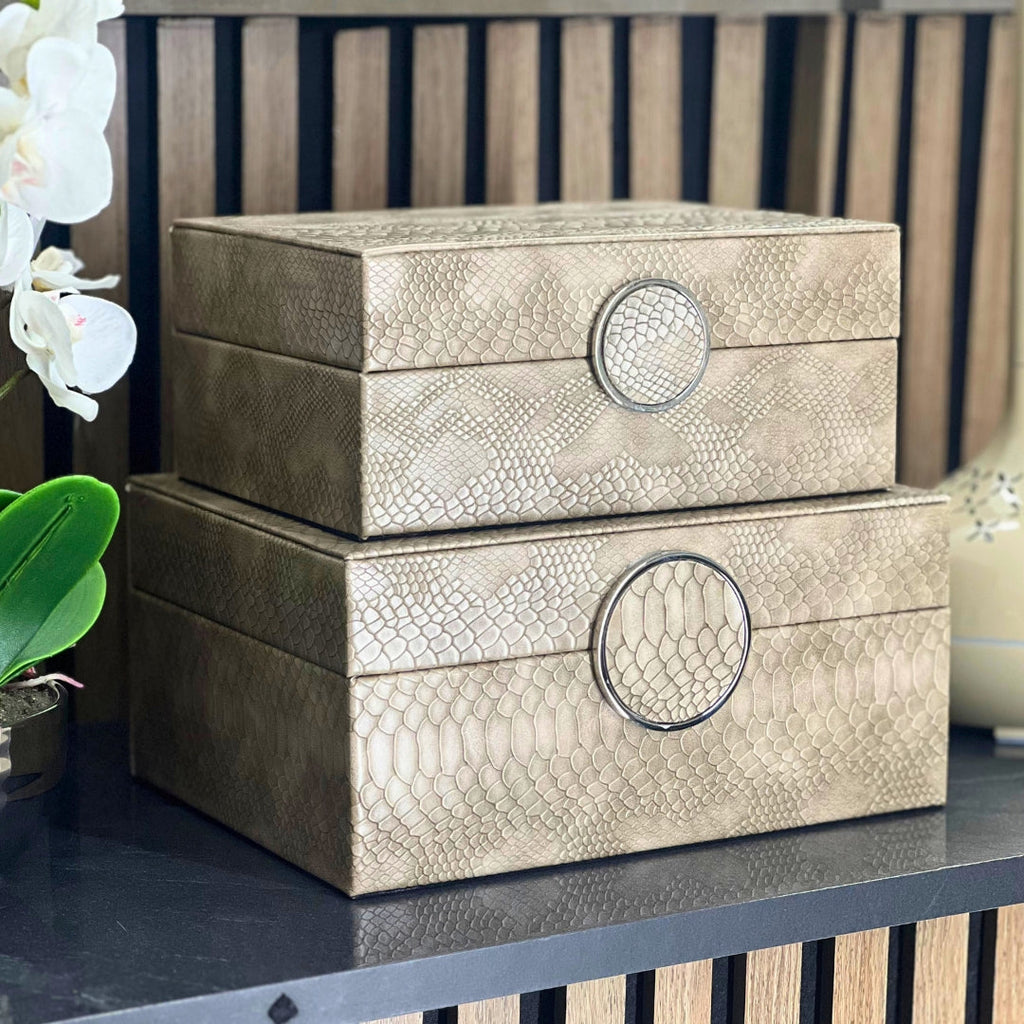 Taupe Faux Snake Leather Storage Boxes (Set of 2) CIMC