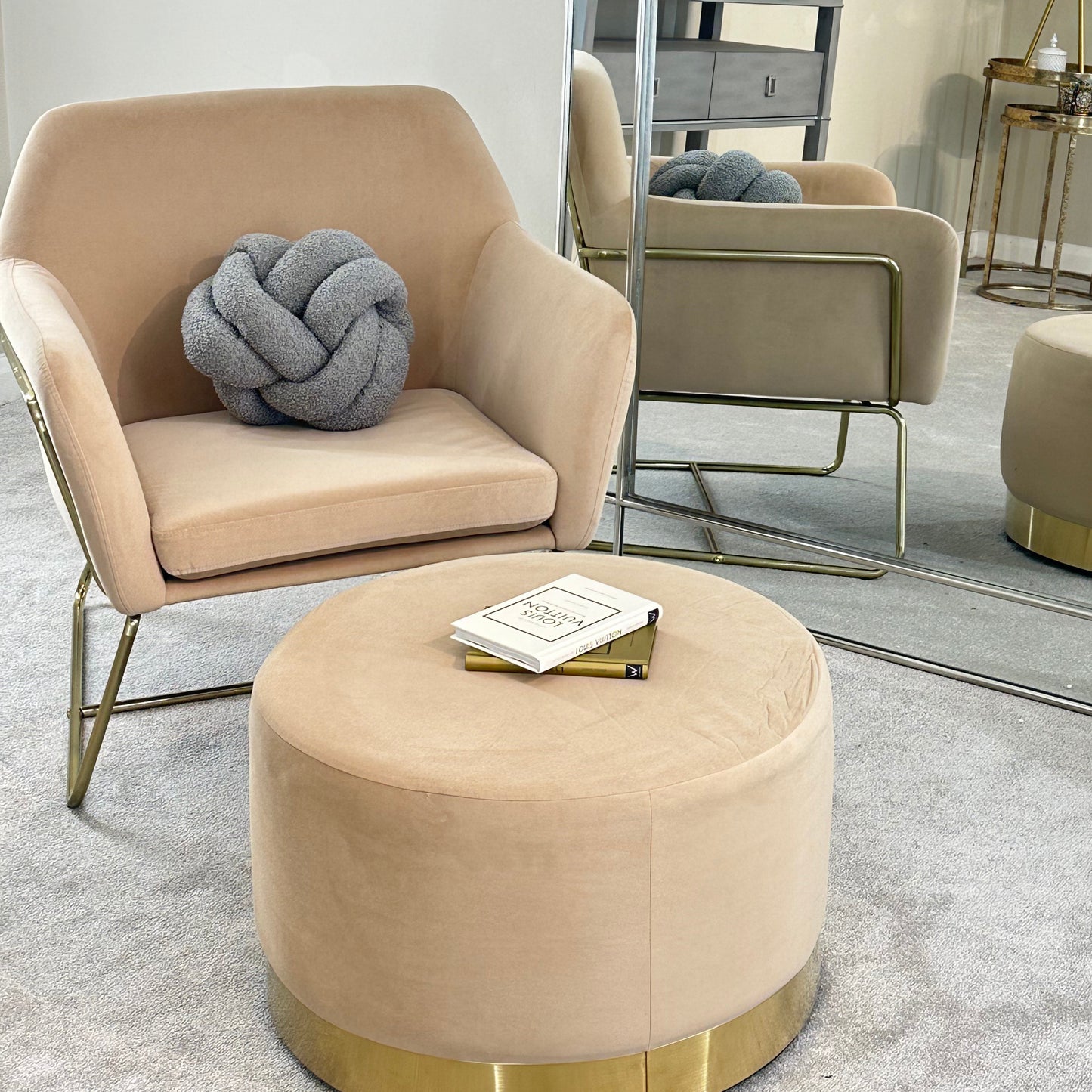 Charles Velvet Beige & Gold Armchair Home Store Living