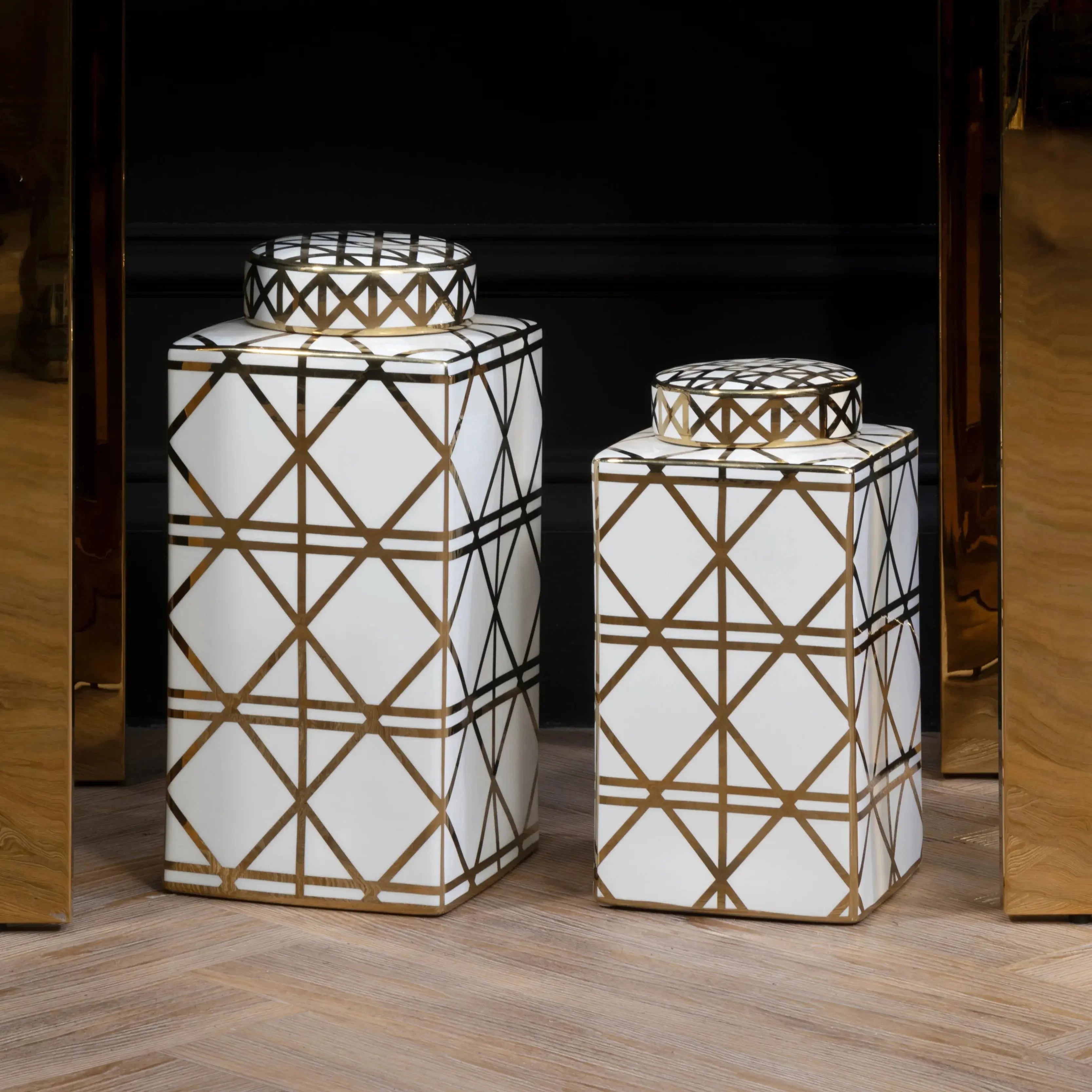 Kya White / Gold Ceramic Jar premier housewares