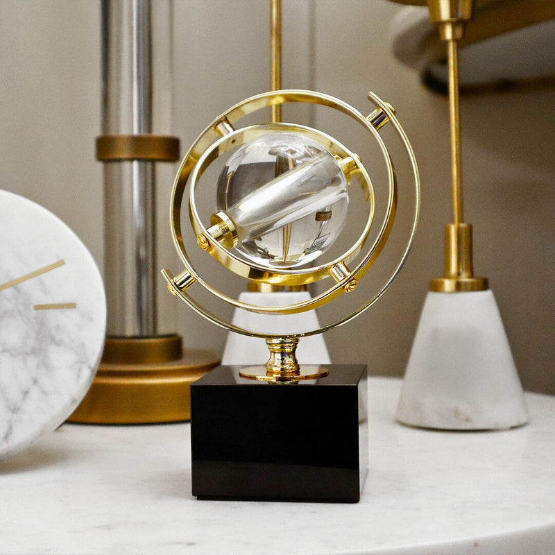 Small Globe Shape Crystal Ball On Marble Base 17cm Ivan
