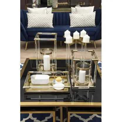 Lucita Rectanglular Glass Tray in Gold premier housewares