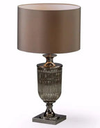 Antiqued Glass Urn Lamp with Taupe Cylinder Shade Mcgowan and rutherford