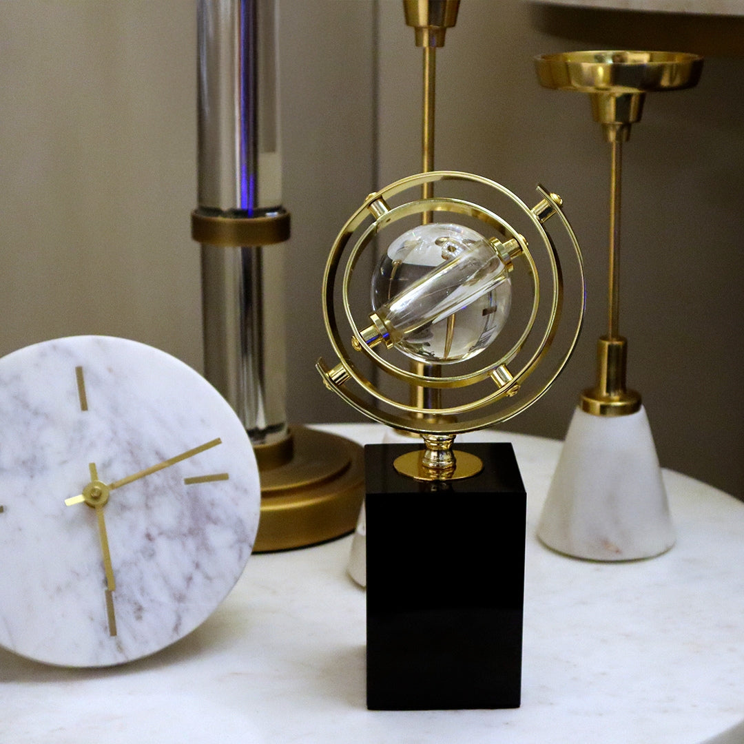 Large Globe Shape Crystal Ball On Marble Base 23cm Ivan