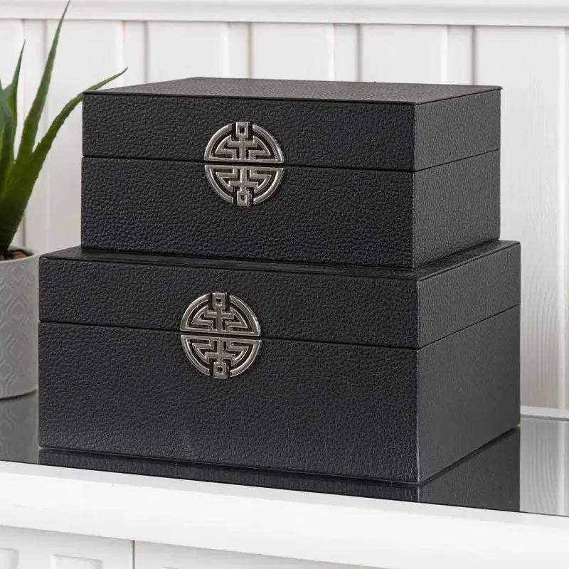 Faux Leather Black & Silver Decorative Jewellery Boxes (Set of 2) CIMC