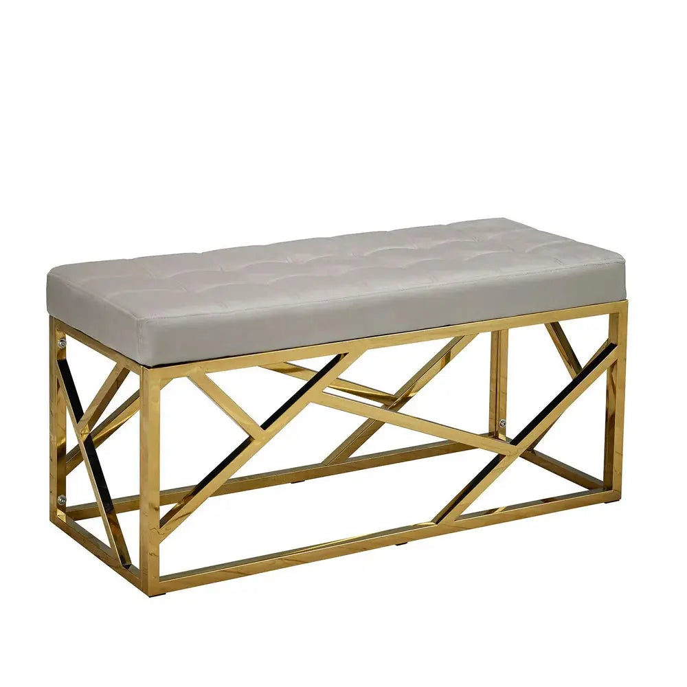 Renata Beige Upholstered Bench with Gold Geometric-Style Frame LPD