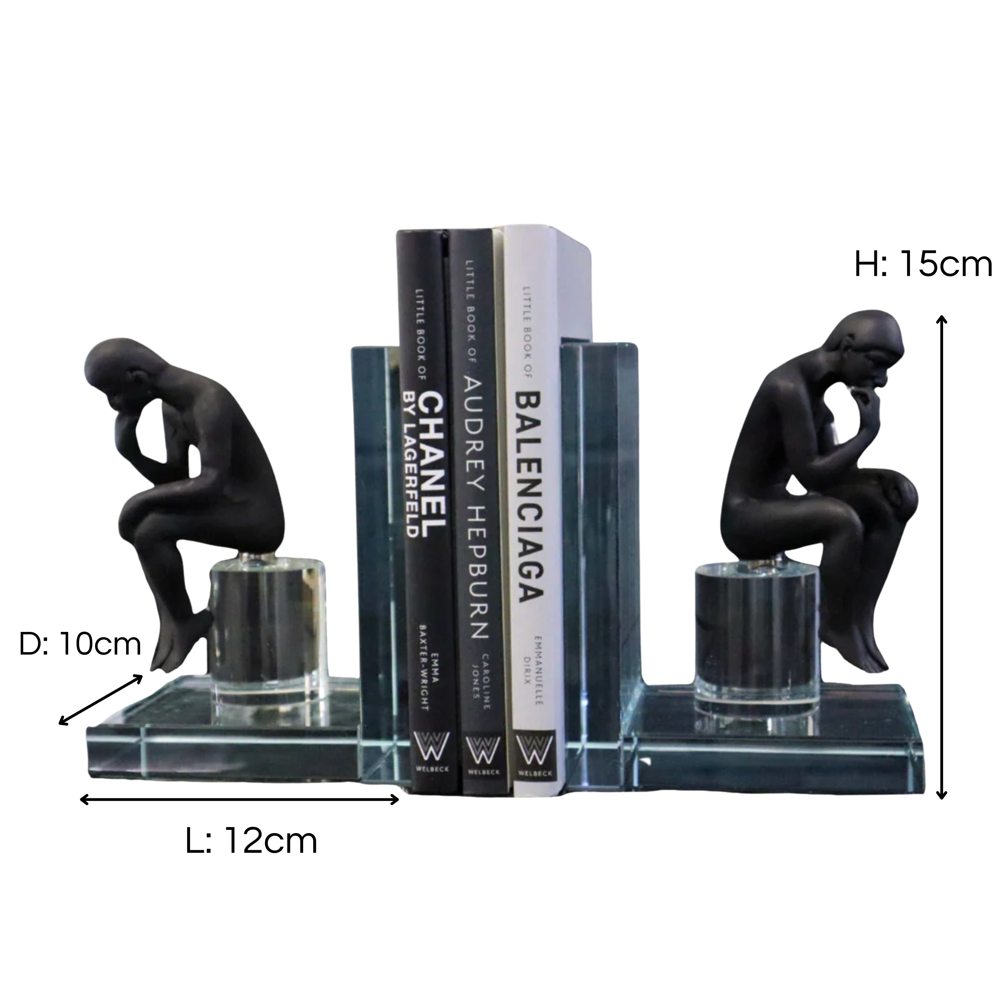 Black Thinking Figure Luxury Crystal Bookends Ivan