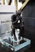Black Thinking Figure Luxury Crystal Bookends Ivan