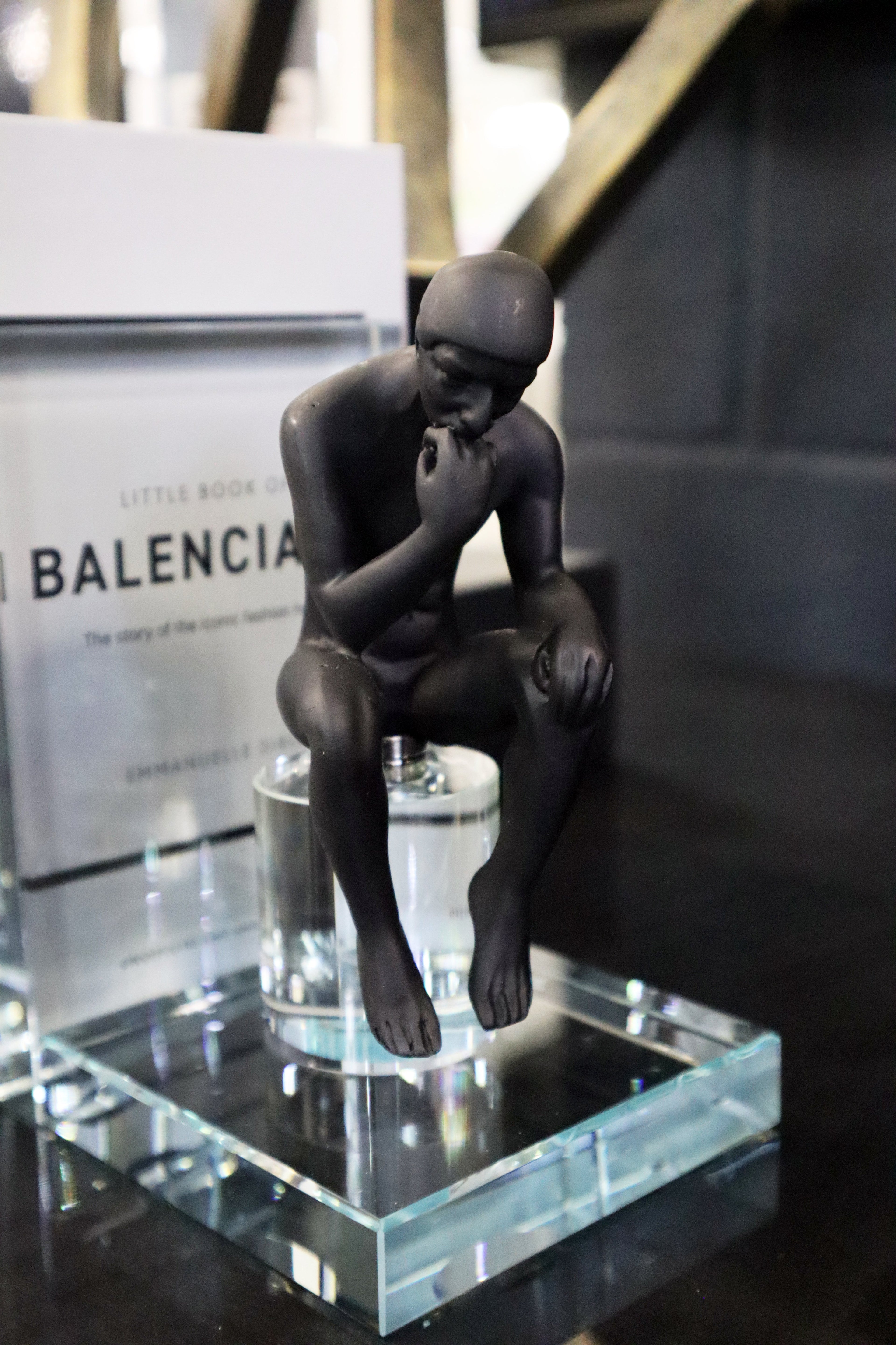 Black Thinking Figure Luxury Crystal Bookends Ivan