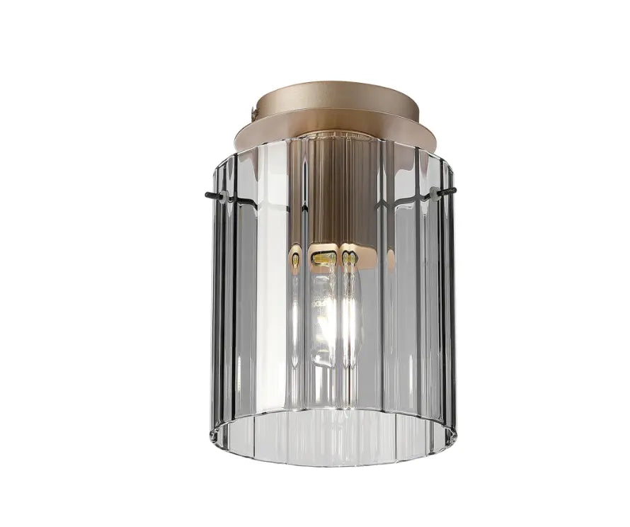 Brandon Ripple 21cm Round Ceiling Flush, 1 Light Flush Fitting E27 — Light Gold / Smoke