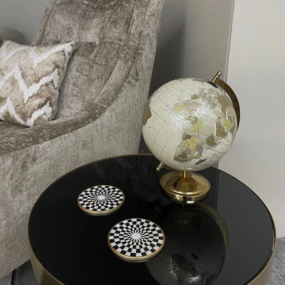 Round Checkerboard Black and Gold Coasters - Set of 4 Home Store Living