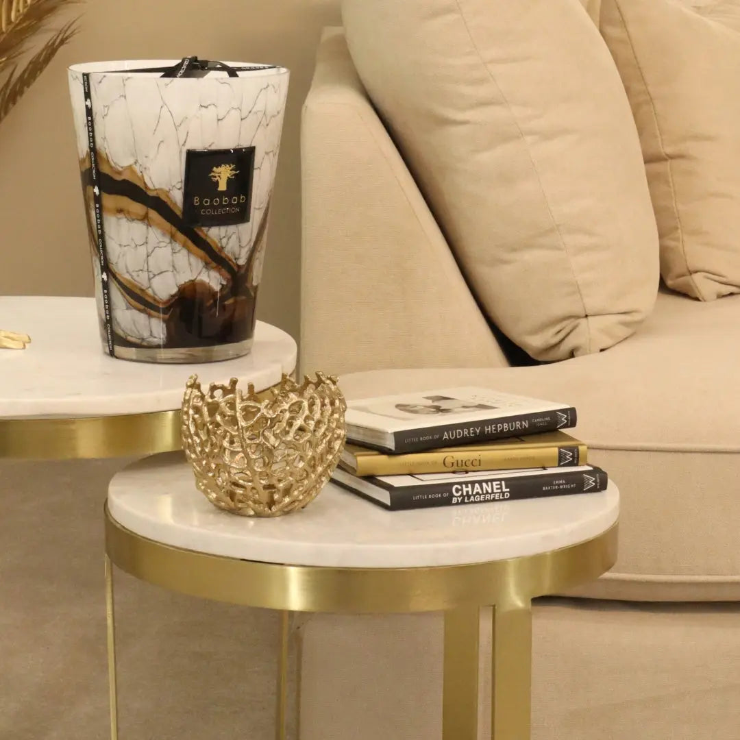 Perlato Marble White and Stainless Steel Nested Side Tables (Set of 2) Home Store Living