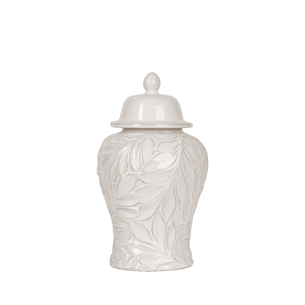 30cm Handmade White Carved Ceramic Ginger Jar CIMC