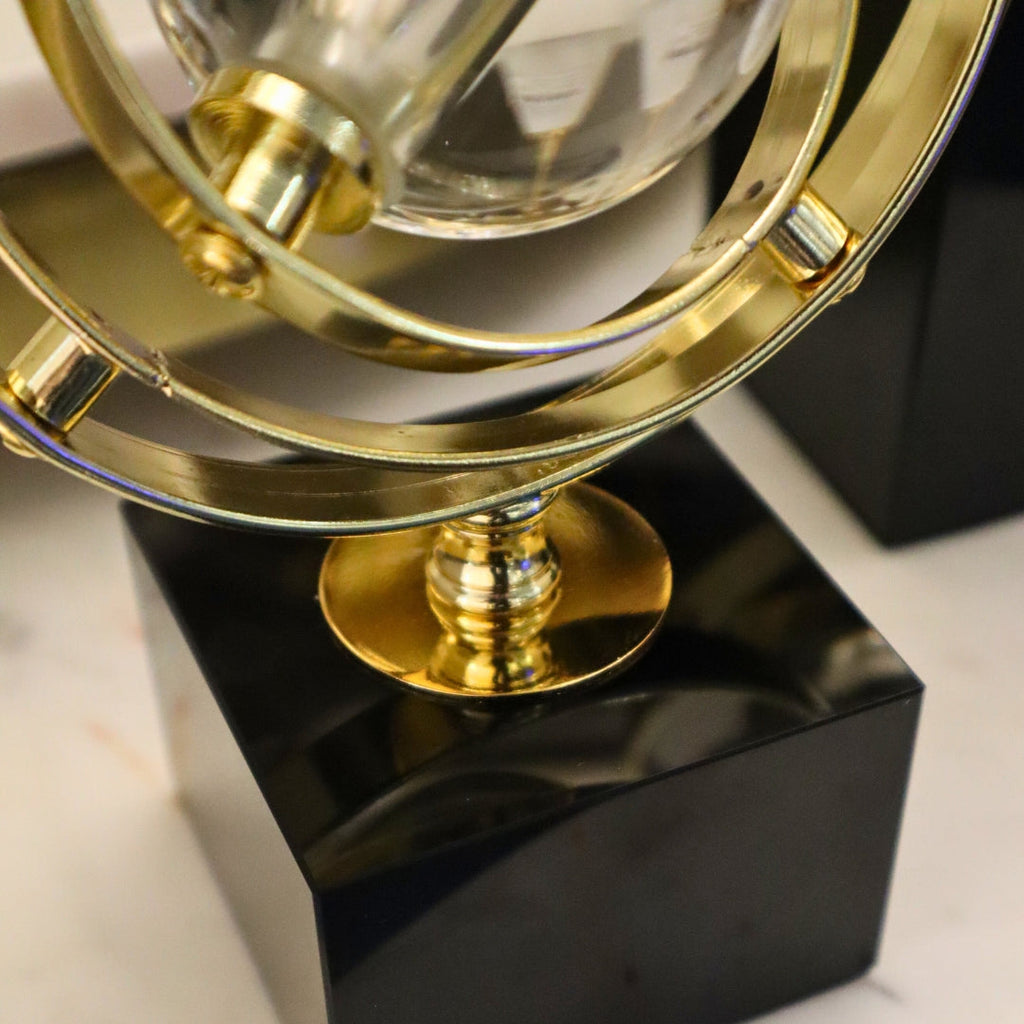 Small Globe Shape Crystal Ball On Marble Base 17cm Ivan