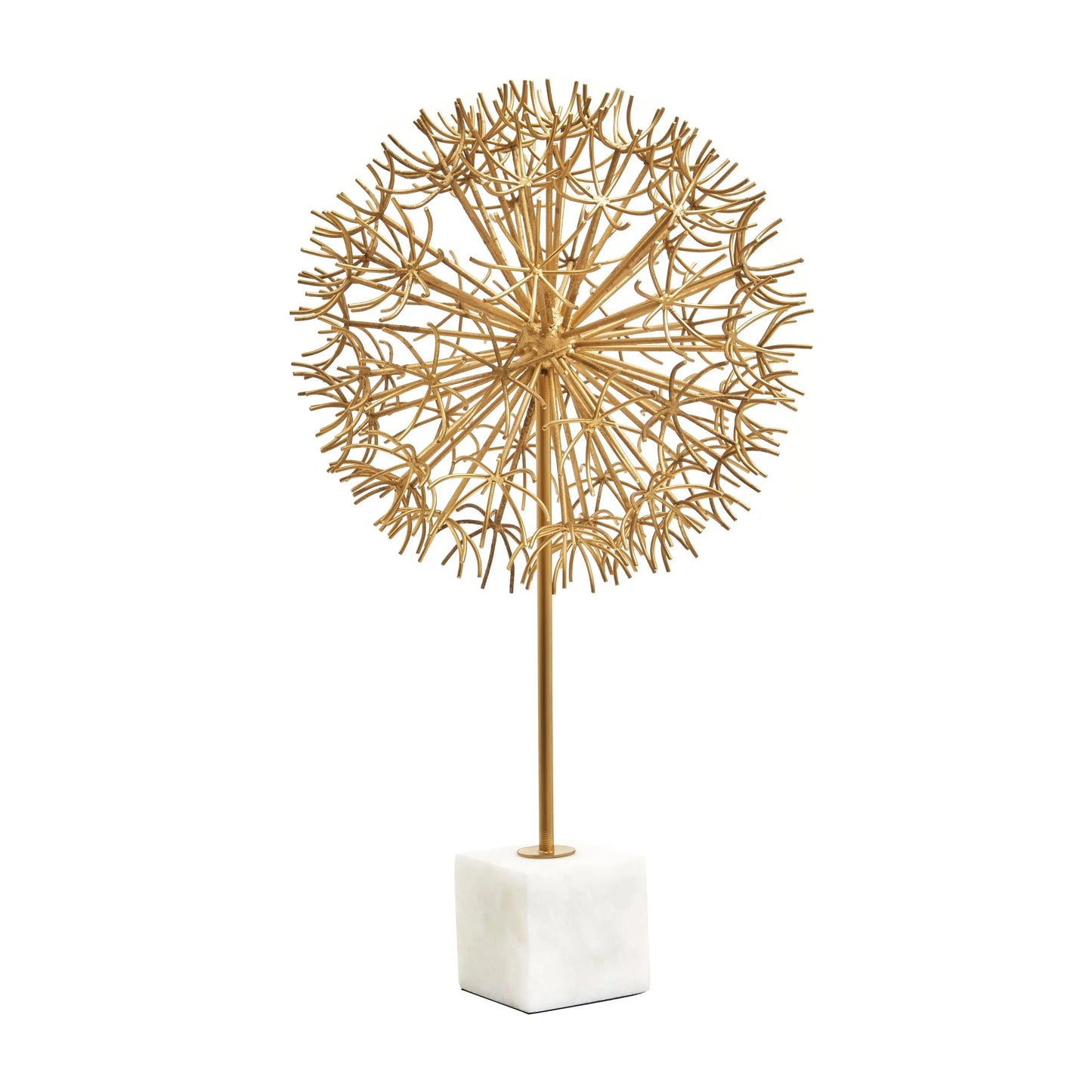 Minerva Gold Dandelion Sculpture On White Marble Base - Home Store Living