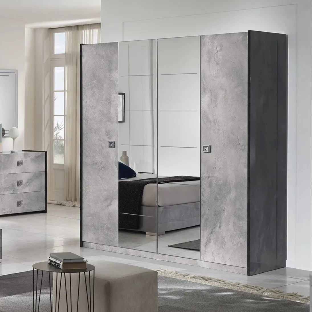 Debora Grey High Gloss 4 Door Wardrobe san martino