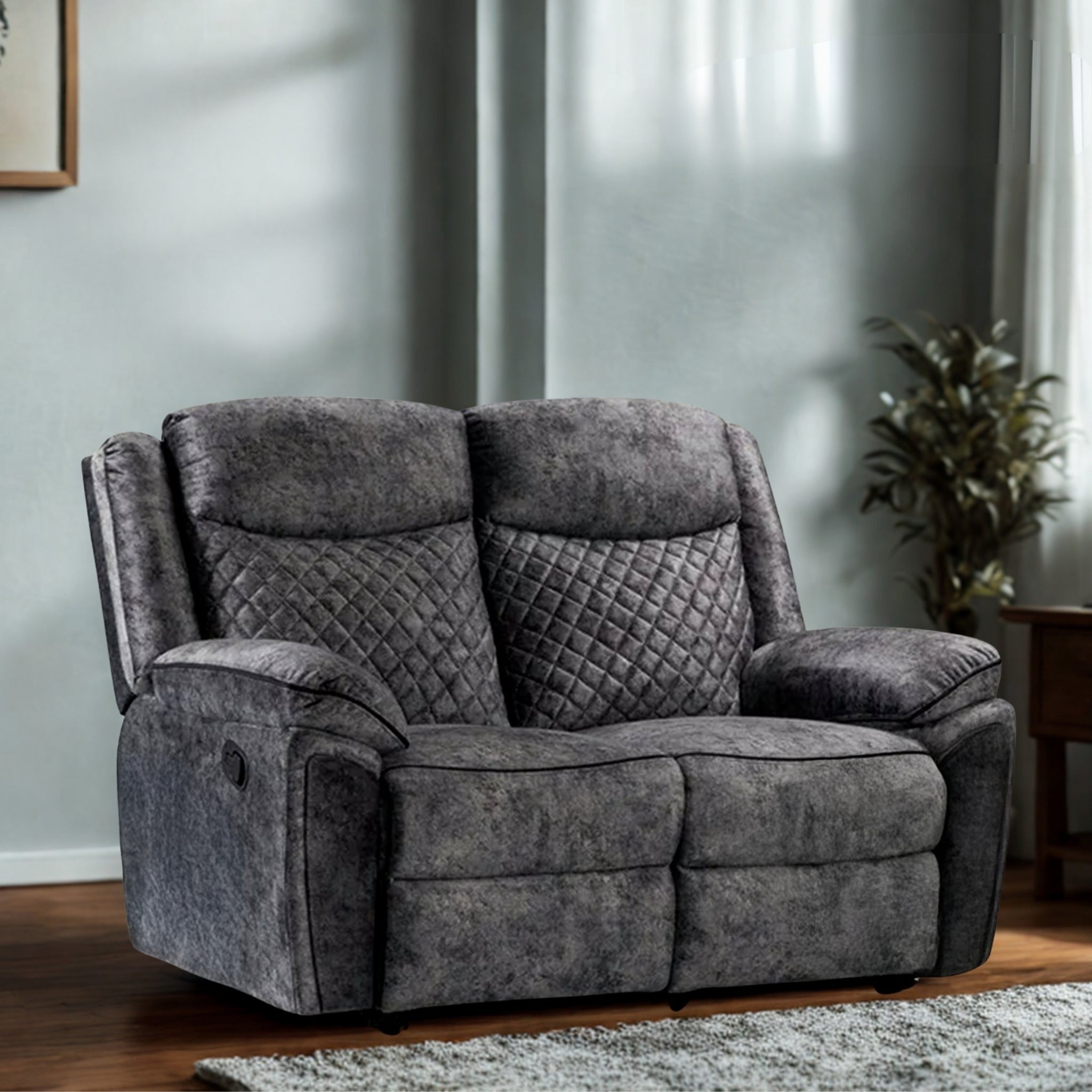 Normandy 2 Seater Grey Velvet Manual Recliner Sofa rs furniture