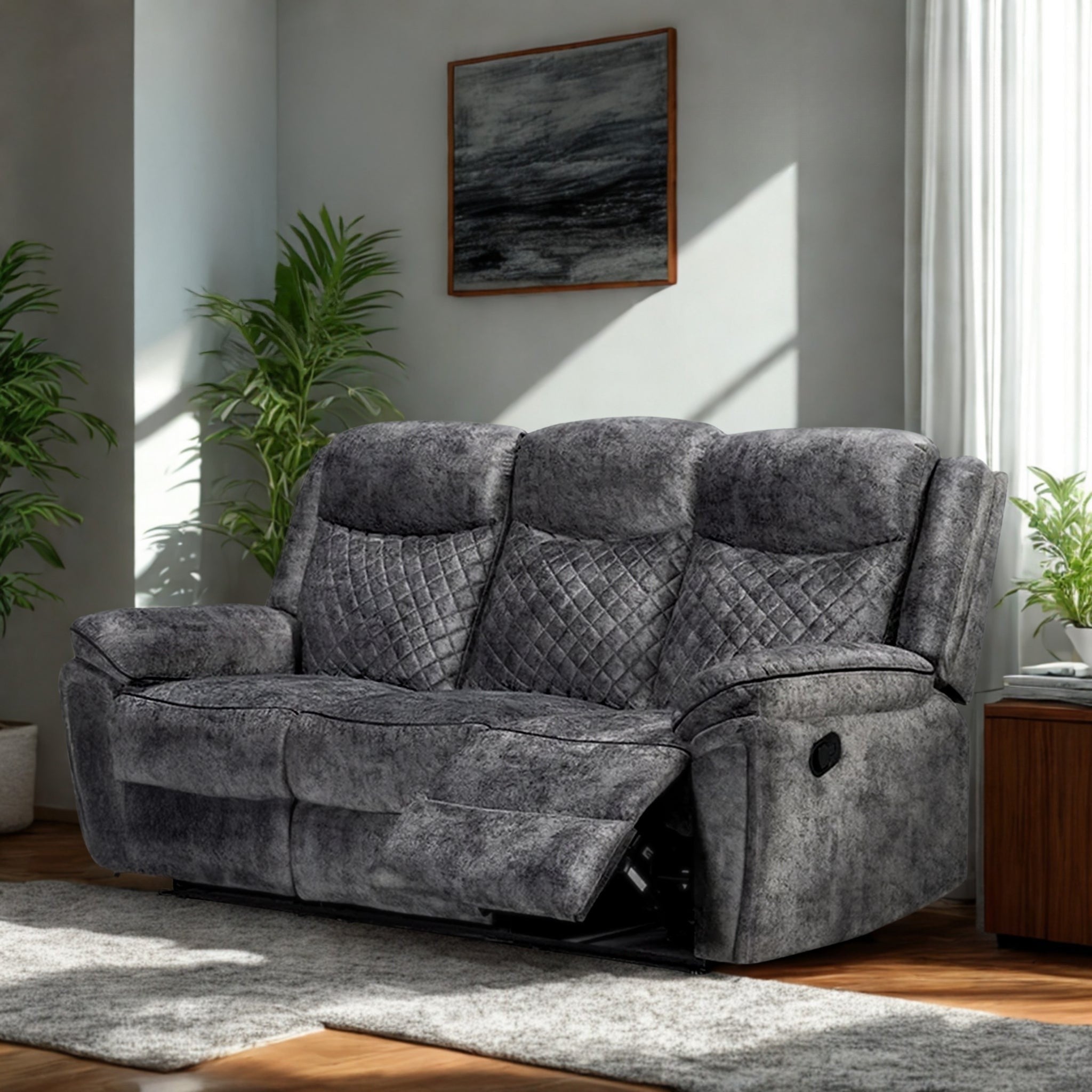 Normandy 3 Seater Plush Velvet-Style Fabric Manual Recliner Sofa rs furniture