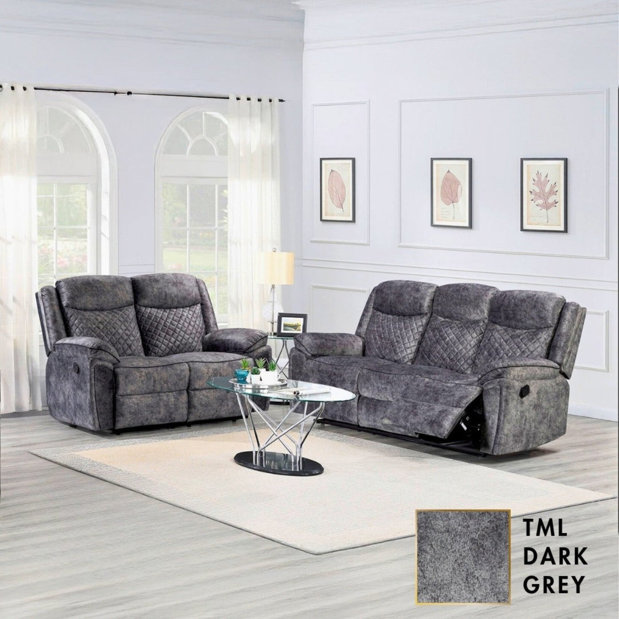 Normandy 2+3 Seater TML Dark Grey Recliner Sofa Set Linda RS
