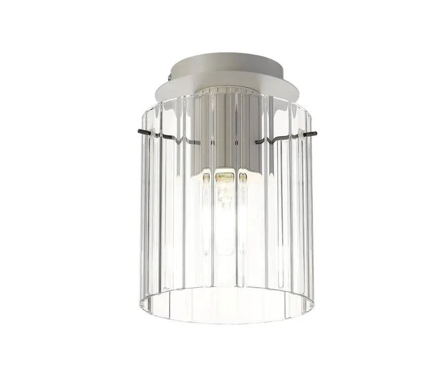 Brandon Ripple 21cm Round Ceiling Flush, 1 Light Flush Fitting E27 — Grey / Clear
