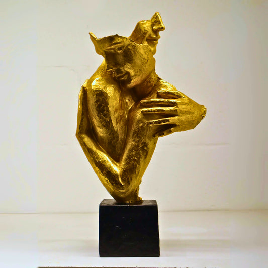 Gold Polyresin Hugging Couple Sculpture with Black Base - Home Store Living