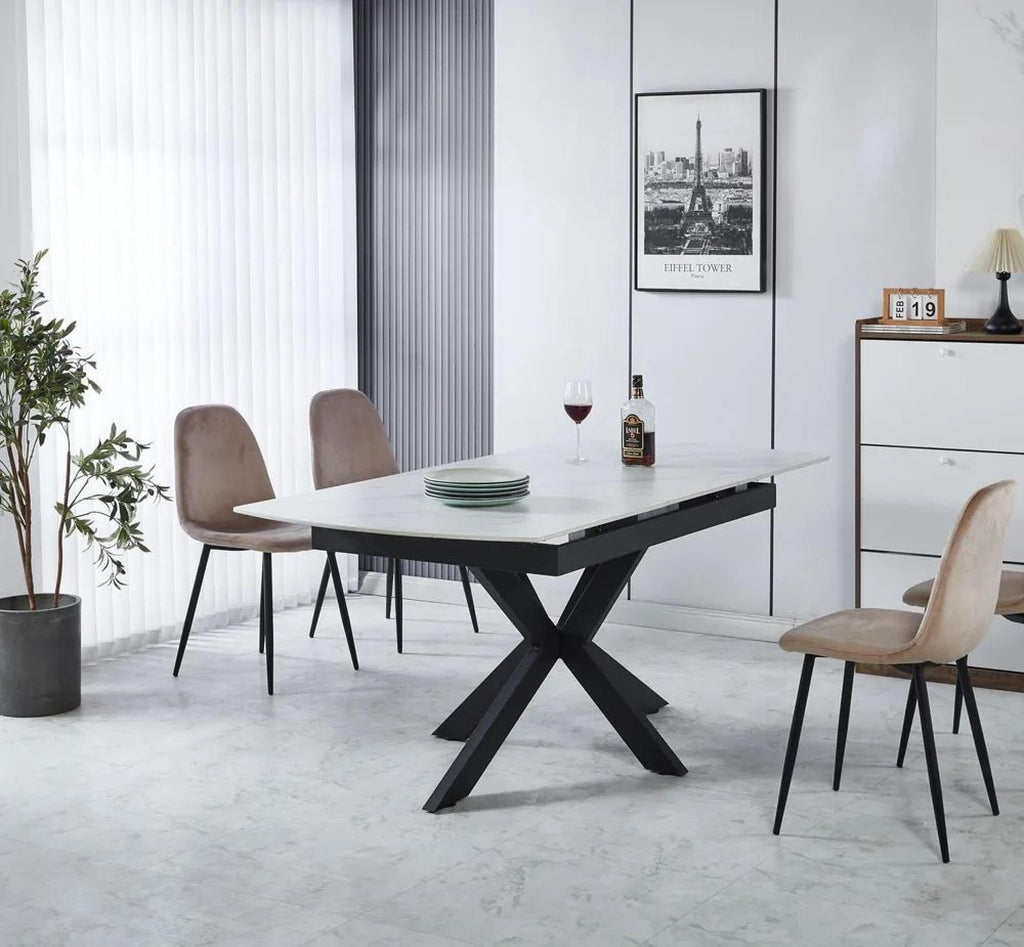 Eva White Sintered Stone Extending Dining Table (140cm - 180cm) Home Store Living