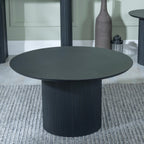Renzo Black Round Coffee Table with Fluted Ribbed Drum Base HUMZ