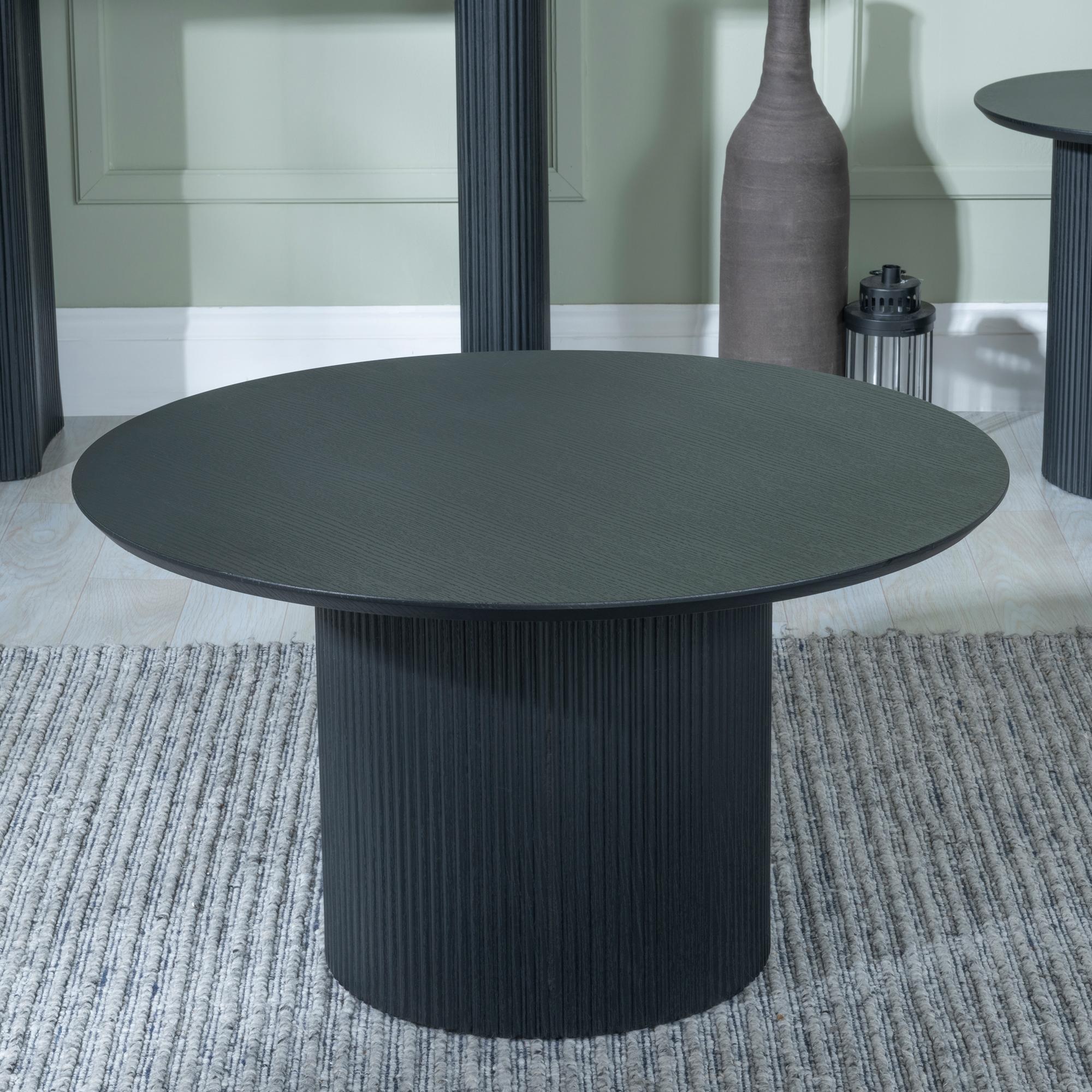 Renzo Black Round Coffee Table with Fluted Ribbed Drum Base Home Store Living