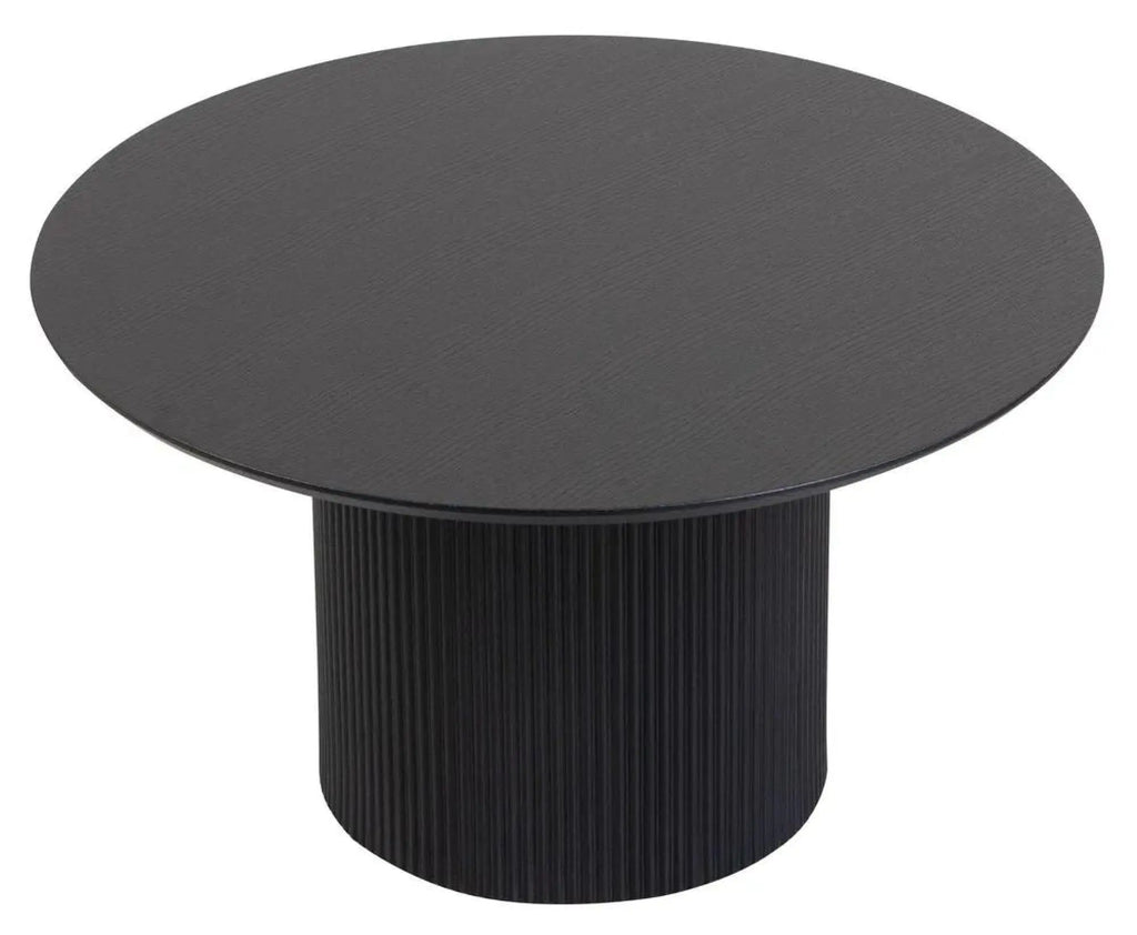Renzo Black Round Coffee Table with Fluted Ribbed Drum Base HUMZ