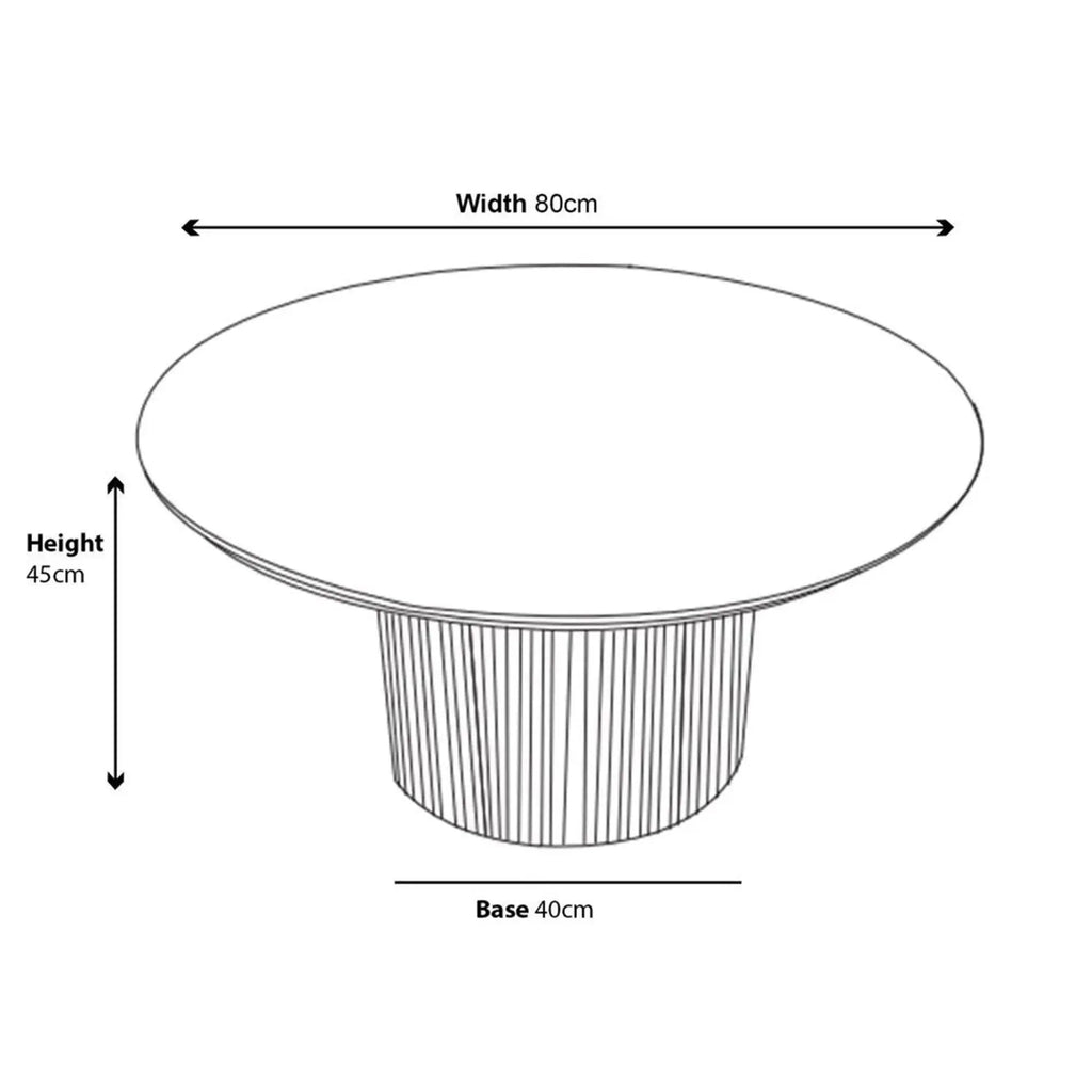 Renzo Black Round Coffee Table with Fluted Ribbed Drum Base HUMZ
