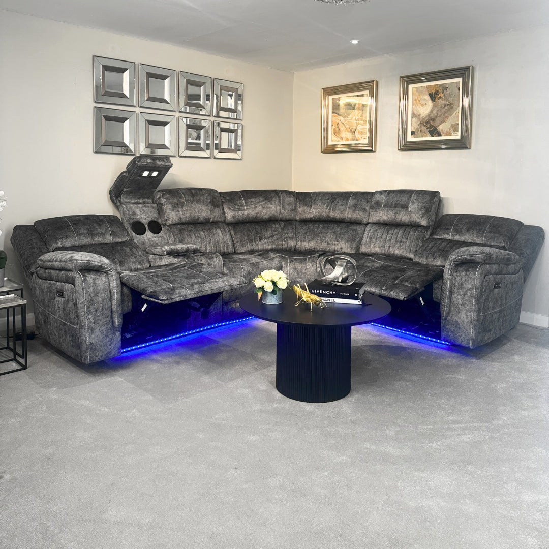 Cheshire Resilient Grey Velvet Electric Recliner Corner Sofa Home Store Living