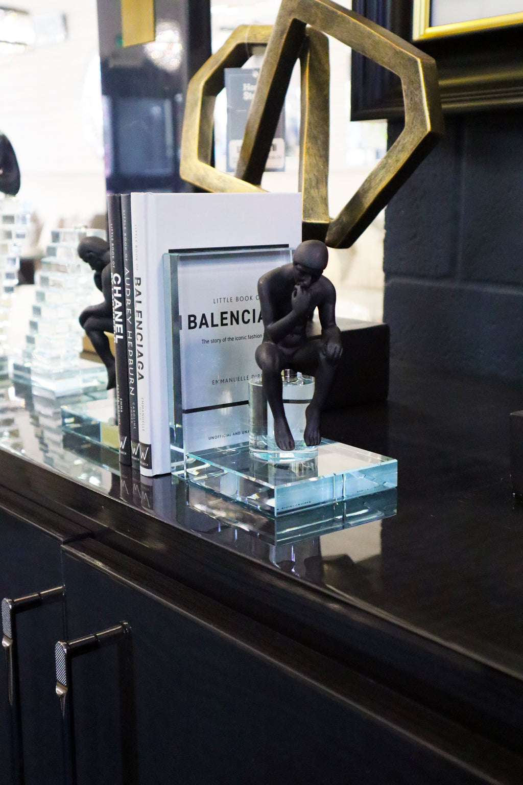 Black Thinking Figure Luxury Crystal Bookends Ivan