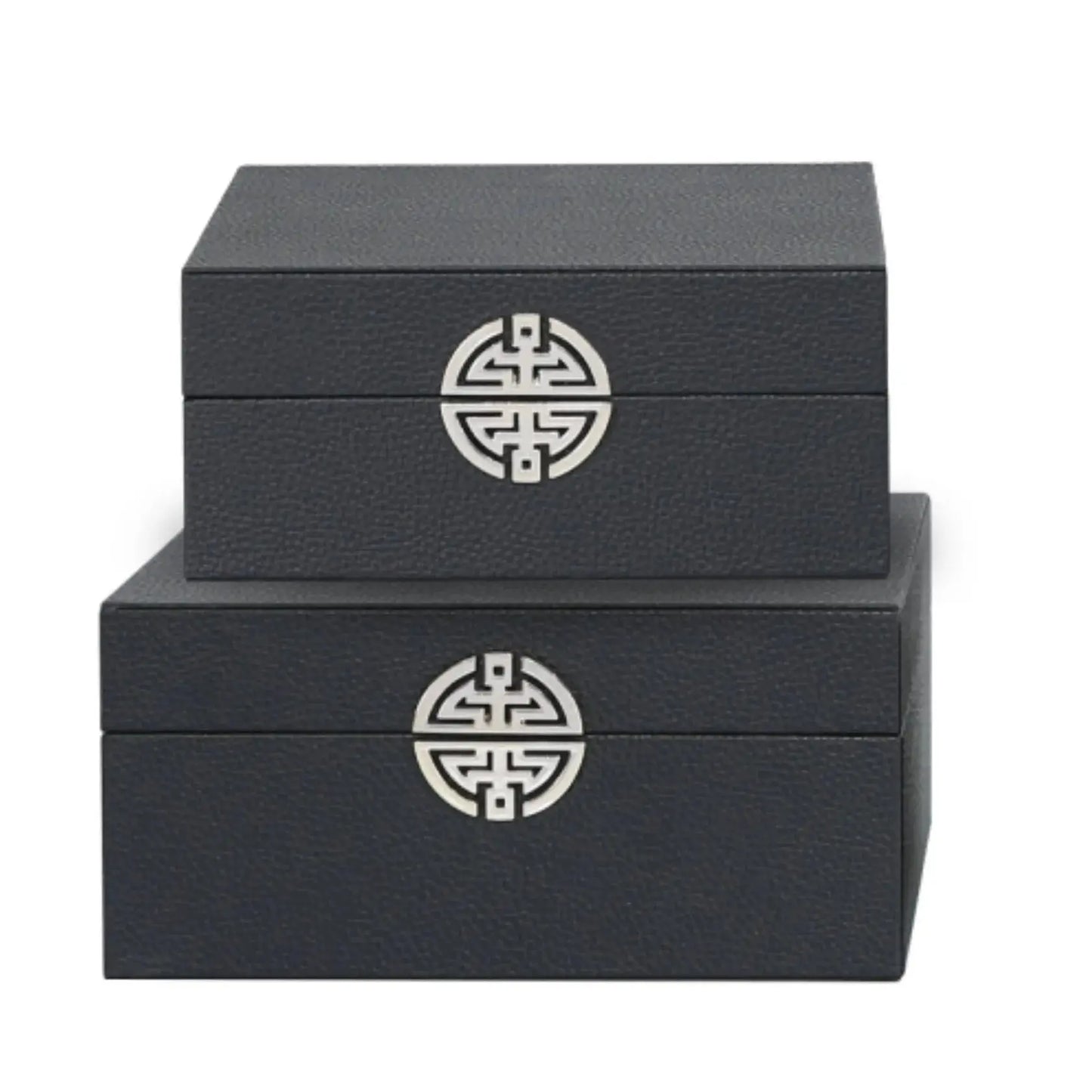 Faux Leather Black & Silver Decorative Jewellery Boxes (Set of 2) CIMC