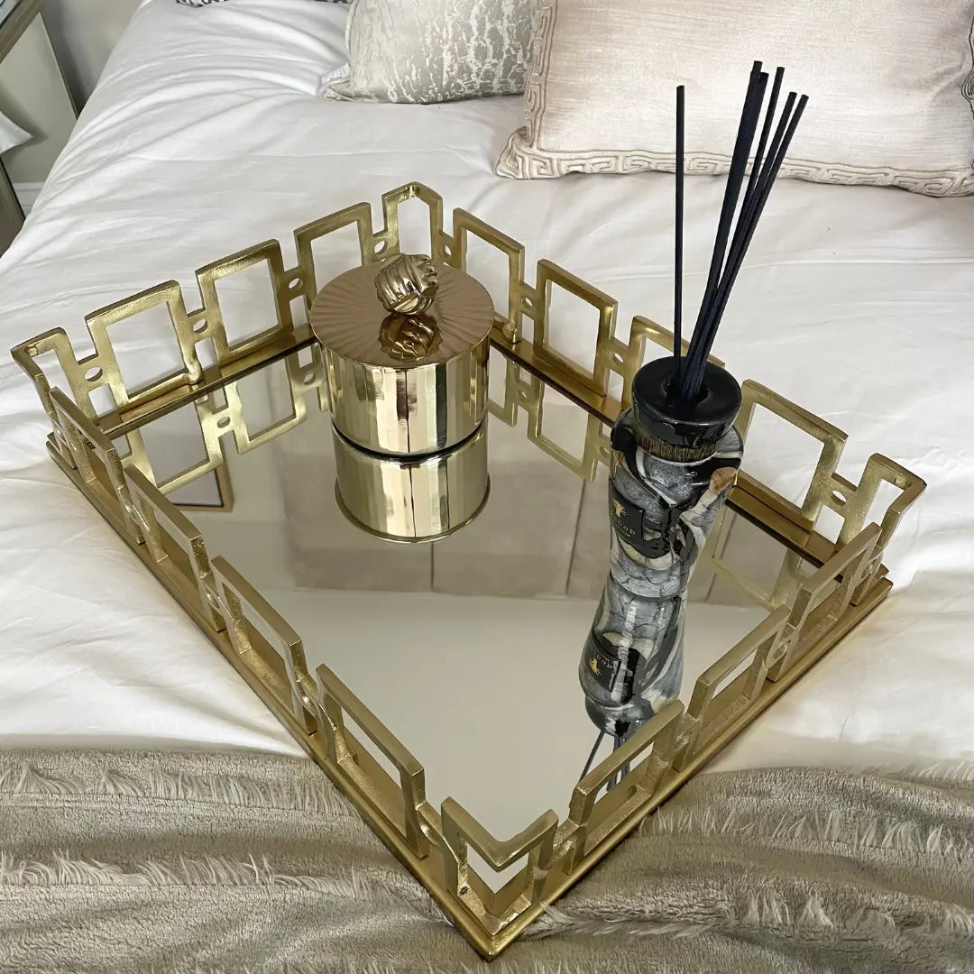 Rhoda Rectangular Gold Mirrored Tray Home Store Living